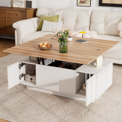 Btm Lift Up Coffee Table2 Doors And 2 Lifting PlatformsHidden StorageSpace Saving End Table