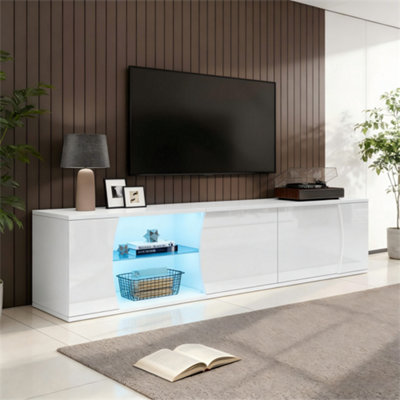B&Q -  180Cm Led Tv Stand3 Door Entertainment Cabinet With Tempered Glass StorageLowboard For Tvs Up To 80"Black
