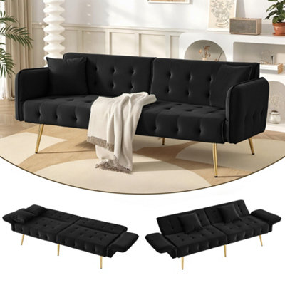 Btm 2 Seater Velvet Sofa BedAdjustable Backrest And ArmrestsFolding Sleeper Sofa For Living Room from B&Q