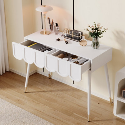 B&Q -  Dressing Table With 2 DrawersModern Vanity Desk With Metal LegsWhite100X40X76Cm