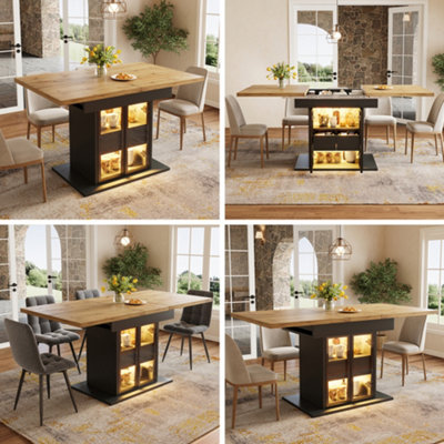 Btm Extendable Dining Table 110140Cm With Storage And Rgb LedGlass Sliding DoorsBlack