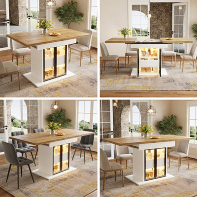 Btm Extendable Dining Table 110140Cm With Storage And Rgb LedGlass Sliding DoorsWhite