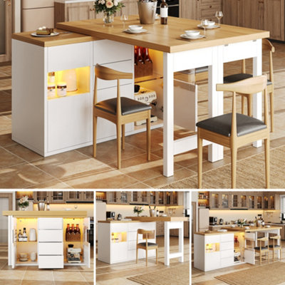 Btm Extendable Sideboard Dining Table Combo With Led Lights4 Drawers And Glass Cabinet DoorsWhite