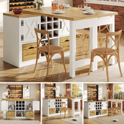Btm Extendable Kitchen Island Dining Table360 Rotating TopMultifunctional Sideboard Table With StorageWhite
