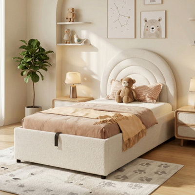 Btm Upholstered Bed 3Ft (90X190 Cm)Single Bed With Slatted Frame HeadboardYouth Bed For Adults/teensBoucleBeige from B&Q