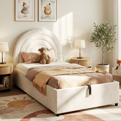 Btm Upholstered Bed 3Ft (90X190 Cm)Single Bed With Slatted Frame HeadboardYouth Bed For Adults/teensVelvetBeige from B&Q