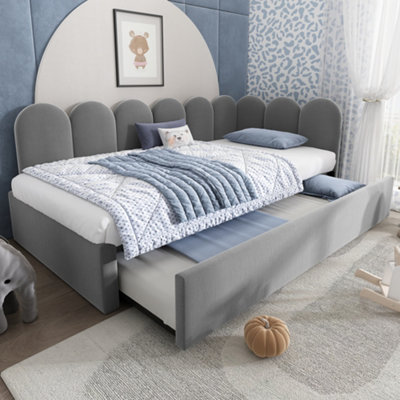 Btm 3Ft Upholstered Daybed 90X190 CmSingle Sofa Bed With Pull Out Guest BedSlatted FrameVelvetGreyNo Mattress from B&Q