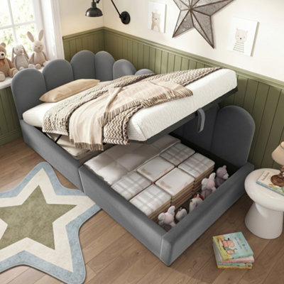 Btm 3Ft Upholstered Daybed 90X190 CmSofa Bed With Hydraulic StorageMetal Slatted FrameVelvetGreyNo Mattress from B&Q