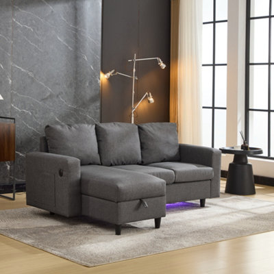 Btm L Shaped Sofa Bed With Storage3 Seater Sleeper Couch With Usb And LedConvertible Sectional SofaGrey 180X119X72Cm from B&Q