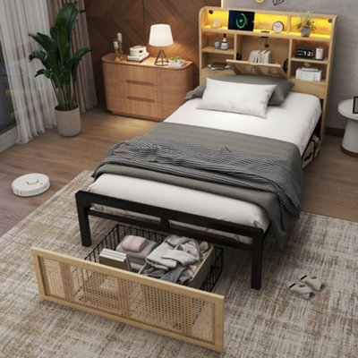 Btm Wooden 3Ft Single Bed With Charging Port And Led Strip Light 90X190Cm Headboard Storage from B&Q
