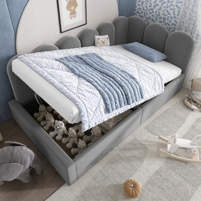 Btm 3Ft Upholstered Daybed 90X190 CmSofa Bed With Hydraulic StorageMetal Slatted FrameVelvetGreyNo Mattress from B&Q