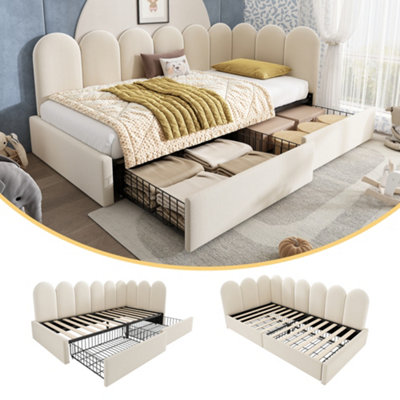 Btm 3Ft Upholstered Daybed 90X190 CmKids Sofa Bed With Drawer StorageSlatted FrameVelvetBeigeNo Mattress from B&Q