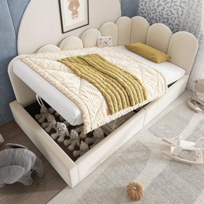 Btm 3Ft Upholstered Daybed 90X190 CmSofa Bed With Hydraulic StorageMetal Slatted FrameVelvetBeigeNo Mattress from B&Q