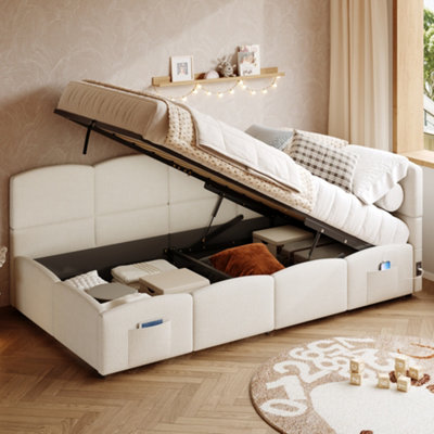 Btm 3Ft Upholstered Sofa Bed 90X190 CmSingle Daybed With Hydraulic StorageUsb ChargingBoucleBeige from B&Q