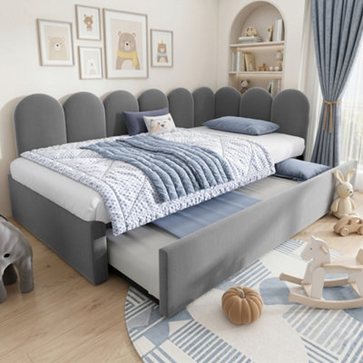 Btm Upholstered Daybed With Pull-Out Bed3Ft Single Velvet Sofa BedGrey90X190Cm from B&Q