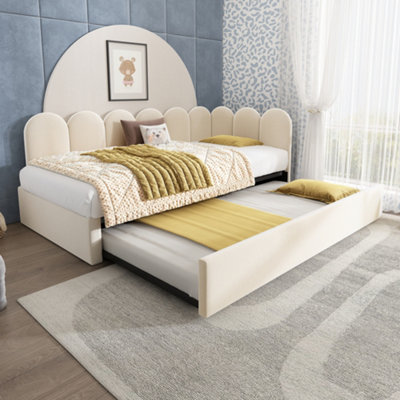 Btm 3Ft Upholstered Daybed 90X190 CmSingle Sofa Bed With Pull Out Guest BedSlatted FrameVelvetBeigeNo Mattress from B&Q