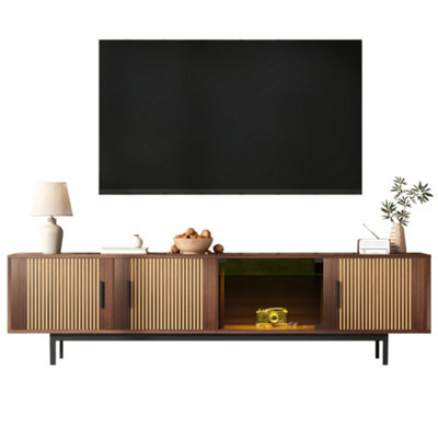 B&Q -  Tv CabinetLowboard With Carved TextureTv Furniture With Led Light Strip And Tempered Glass Doorbtm