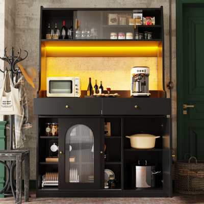 Btm Kitchen Cabinet 120X40X180CmTall Buffet Cabinet With 2 DrawersAdjustable Shelves   Led LightsBlack from B&Q