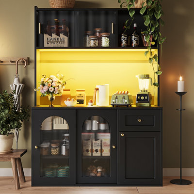 Btm Kitchen Cabinet 120X35X167CmTall Buffet Cabinet With Adjustable Shelves   Led LightsSideboardWhiteorblack from B&Q