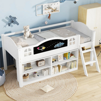 Btm Wooden 3Ft Storage Bed 90X190Cm Kids Bed Pine Mdf Plywood With Blackboard Staircase Storage Cabinets White from B&Q