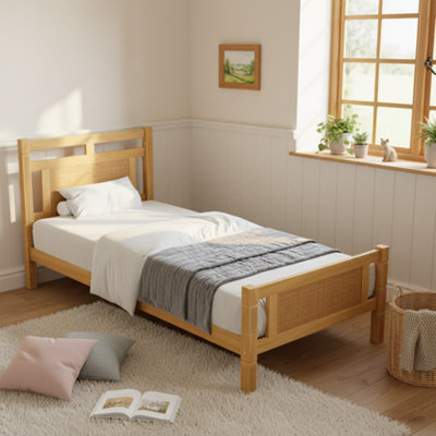 Btm Wooden 3Ft Single Bed 90X190CmMdf Rattan PaperPine & Plywood FrameWood ColourSturdy Bed Slats from B&Q