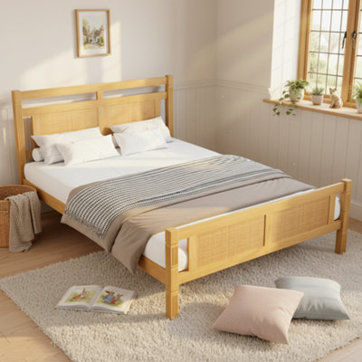 Btm Wooden Bed 4Ft6 Double 135X190Cm Mdf Rattan Paper Pine Mdf Plywood Frame Sturdy Slats Wood Colour from B&Q