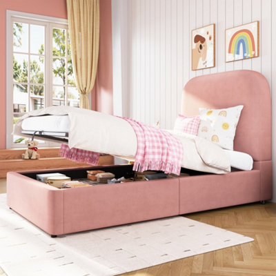 Btm 3Ft Single Hydraulic Bed 90X190Cm With Headboard And Large StorageUpholstered Velvet Pink from B&Q