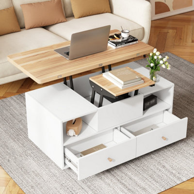 B&Q -  Lifttop Coffee Table With Wheels4 Drawers And Dual Lift PlatformsSpacesaving Centre Table 100X50X47.5Cm