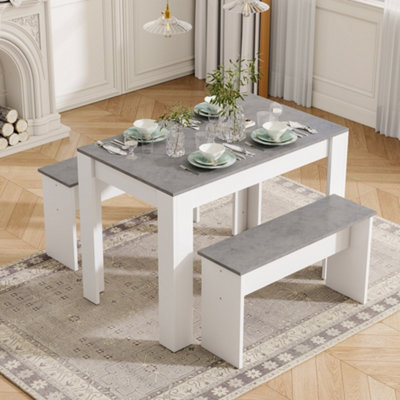 Btm Dining Table Set With 2 BenchesArtificial Marble TopSpace-Saving Kitchen TableGrey/white from B&Q