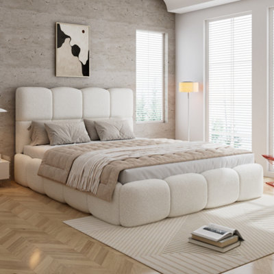 Btm Upholstered Hydraulic 4Ft6 Double Bed 135X190CmSoft HeadboardBoucle Beige from B&Q