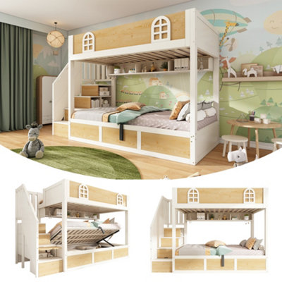 Btm Kids Staircase Bunk Bed With Storage  And  Hydraulic Base90X190CmSolid Wood from B&Q