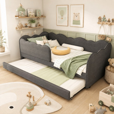 Btm Grey Linen 3Ft Single Daybed With Pull Out Trundle Slatted Frame Sofa Bed For Adults And Children 90 X 190 Cm No Mattress from B&Q