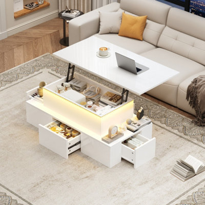 Btm Lift Top Coffee Table With Drawers And Led Lights For Living Room Office from B&Q