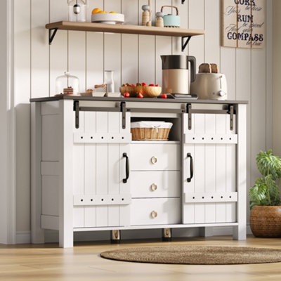 Btm 120Cm Sideboard With Sliding Doors And 3 DrawersRustic Coffee Bar Storage CabinetWhite from B&Q