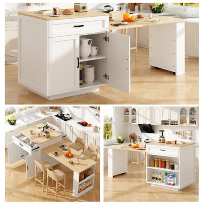 Btm Extendable Bar Table With Drawers Storage Kitchen Island Dining Table For 2 To 6 People from B&Q