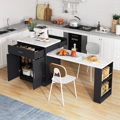Btm Kitchen Island With Extendable Dining TableFor 4 6 PeopleStorage CabinetSocketDrawers