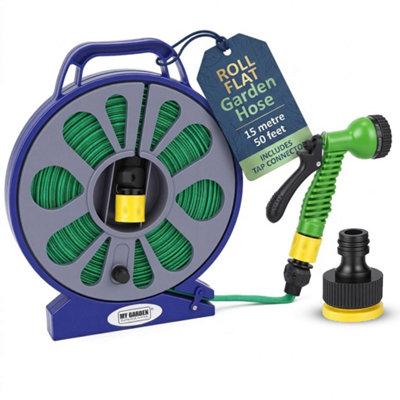 B&Q -  Expandable Garden Hose Pipe 50Ft Flexible Expanding Magic Hose With 7 Mode Spray Gun Tap Connector Easy Wind Reel
