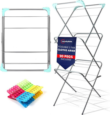 Laundry Mate Extendable Clothes Airer With 20 Pegs 3 Tier Foldable Laundry Rack 12M Drying Space Clothes Horse Dryer Rack from B&Q