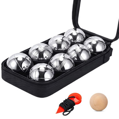 B&Q -  French Boules Set 8X Steel Bocce Ball With 1X Wooden Jack 1X Measuring String Bocce Ball Set With Zippered Carry Case