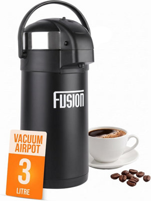 Fusion Food Care Black Airpot Flask 3L Double Wall Insulated Thermal Coffee Carafe With Pump Action & 360° Rotating Base - 3 L - Image 3