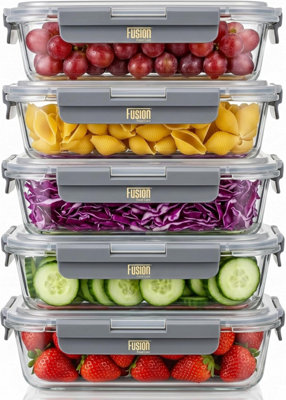 Fusion Food Care Glass Containers with Lids - 5 Pack Glass Food Storage Set | 1040ml Airtight Leakproof Borosilicate Glass Meal Prep Containers, Microwave, Oven, Freezer Storage Boxes & Dishwasher Safe - Image 3