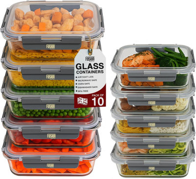 B&Q -  Food Storage Containers With Airtight Lids 10 Pack 5X370Ml 5X1040Ml Glass Meal Prep Containers Set Oven Dishwasher Safe Bpa Free
