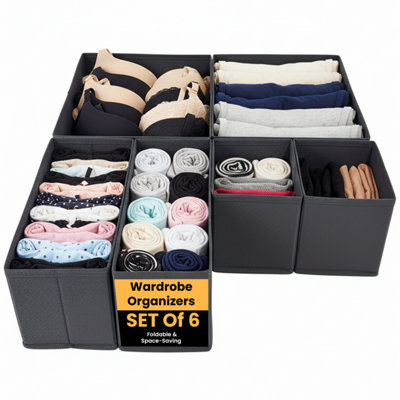 LKH Home Collection Lkh Clothes Drawer Organiser Set Of 6 Foldable Wardrobe Organizers Boxes For Clothes Accessories Dust Resistant Drawers Dividers from B&Q
