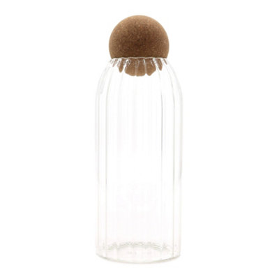 Serenityy Cottage Ribbed Glass Jar With Cork Ball Lid20Cm Cylindrical VaseClearLightweight 380G from B&Q