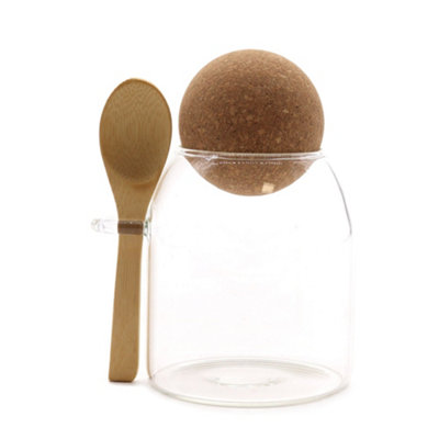 Serenityy Cottage Cork-Ball Glass Jar With Wooden SpoonClear 10CmVintage Spice And Tea Storage from B&Q