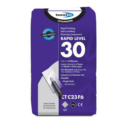 Bond It 20Kg Levelmaster Rapid Level 30 Latex Floor Self Levelling Compound Grey from B&Q