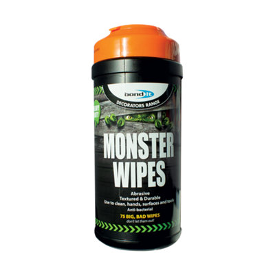 B&Q -  Monster Wipes Clean Paint Adhesive Glue Sealant Foam Bitumen Oil GreaseWhite75 Wipes