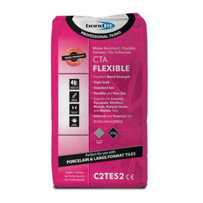 Bond It Cta Flexible Tile Adhesive Grey Cement Ceramic Floor Wall Non Slip 20Kg from B&Q