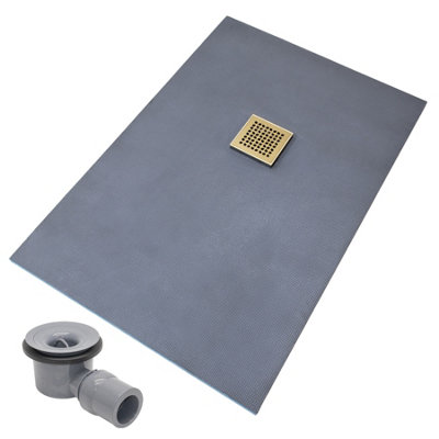 Thermopanel Offset Gold Square Drain Wet Room Shower Tray Former -Leaf Patterned Grate1400 X 900 X 25mm from B&Q