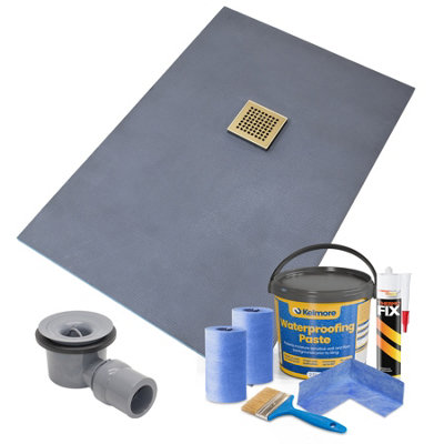 Thermopanel Offset Gold Square Drain Wet Room Shower Tray Former And Tanking KitLeaf Grate1200 X 800 X 20mm from B&Q
